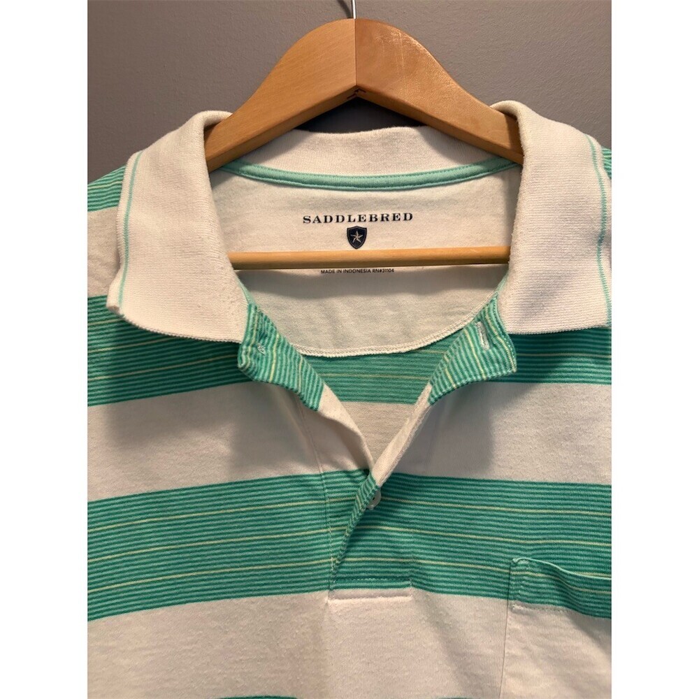 Saddlebred Polo Shirt Mens 2XL White Green Striped Short Sleeve Pocket - Picture 3 of 8